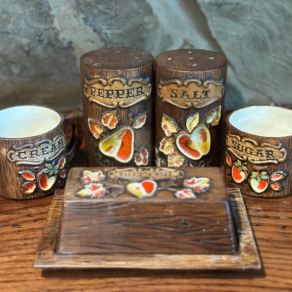Vintage Treasure Craft Ceramic Set with Enameled Fruit Design Cottagecore